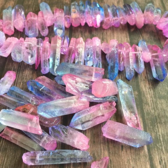 pink & blue quartz points beads for diy jewelry - Picture 2 of 2